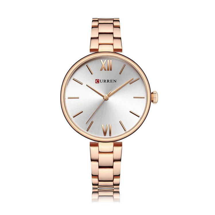 CURREN M9017 Women Stylish Quartz Watch with Alloy Strap — Gold Shell Gold Dial