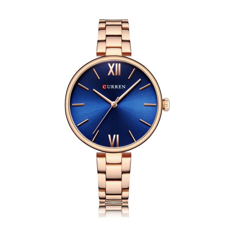 CURREN M9017 Women Stylish Quartz Watch with Alloy Strap — Rose Shell Coffee Dial