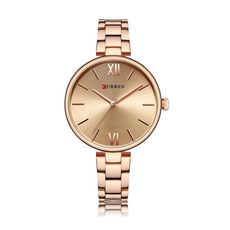 CURREN M9017 Women Stylish Quartz Watch with Alloy Strap — Rose Shell Blue Dial