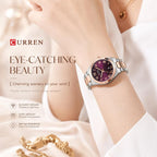 CURREN 9095 Women Stylish Quartz Watch with Calendar & Stainless Steel Strap — Gold Shell Black Dial