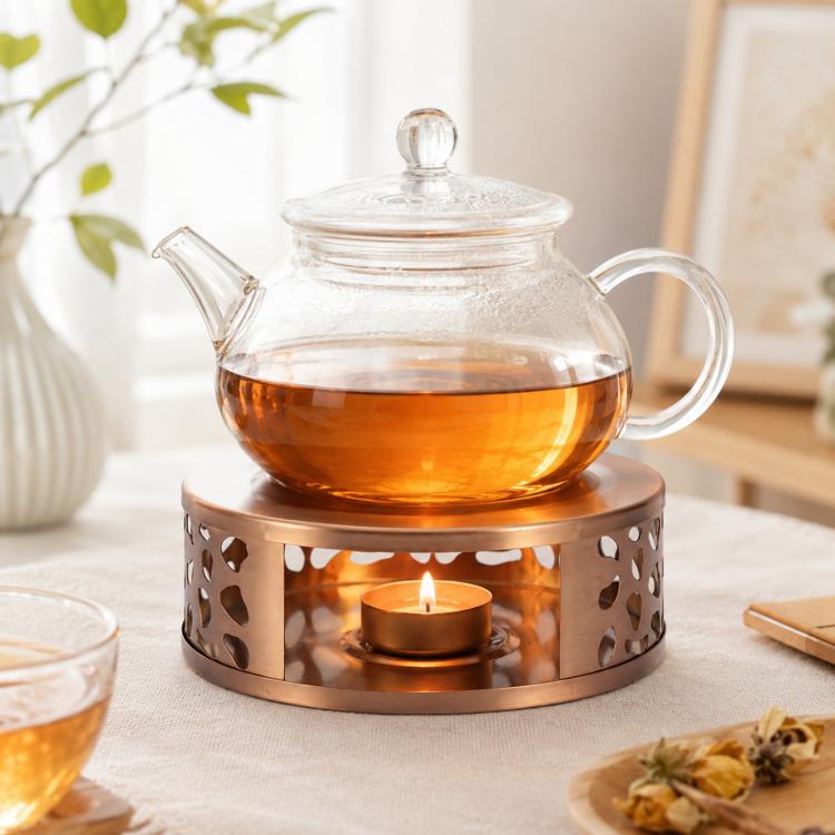LsCook Stainless Steel Tea Warmer Candle-Heated Base — Gold Hollow?Cut