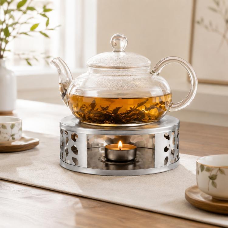LsCook Stainless Steel Tea Warmer Candle-Heated Base — Rose Gold Hollow?Cut