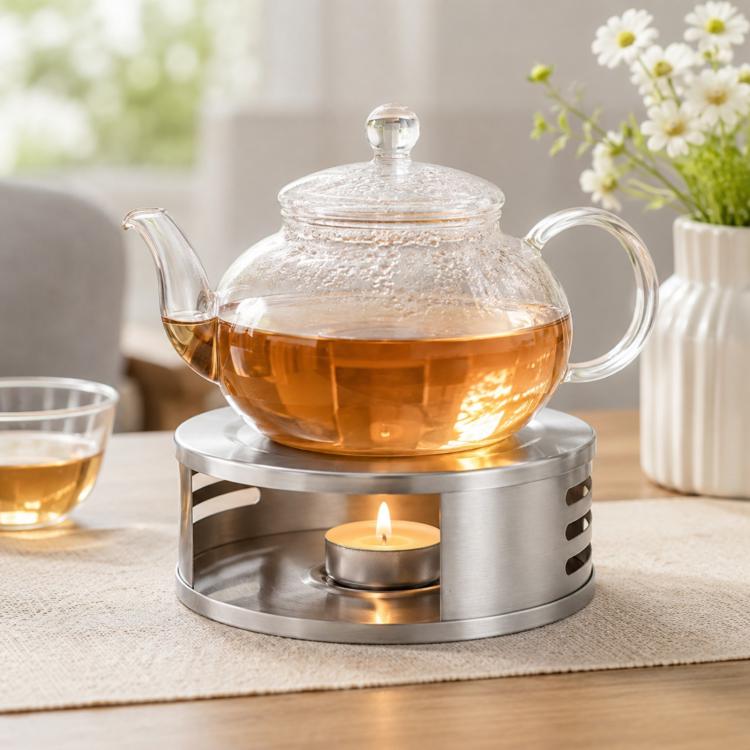 LsCook Stainless Steel Tea Warmer Candle-Heated Base — Black Slotted?Cut