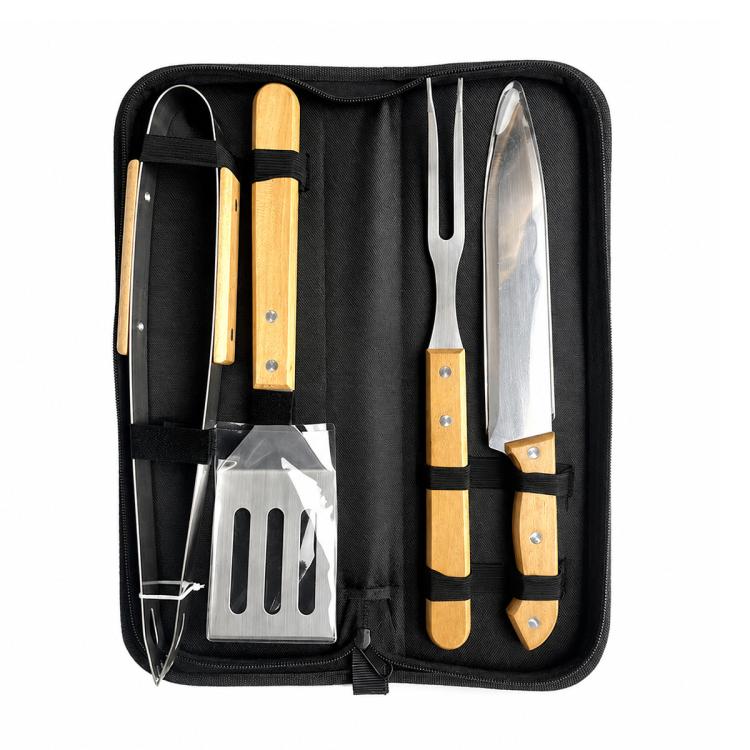LsCook Portable Stainless Steel BBQ Tools with Carrying Bag — 3 PCS/Set