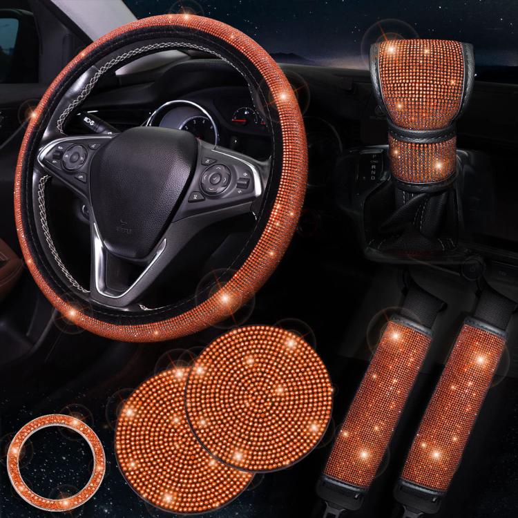 7 in 1 Set Car Diamond Studded Steering Wheel Cover, Diameter: 38cm — Colorful