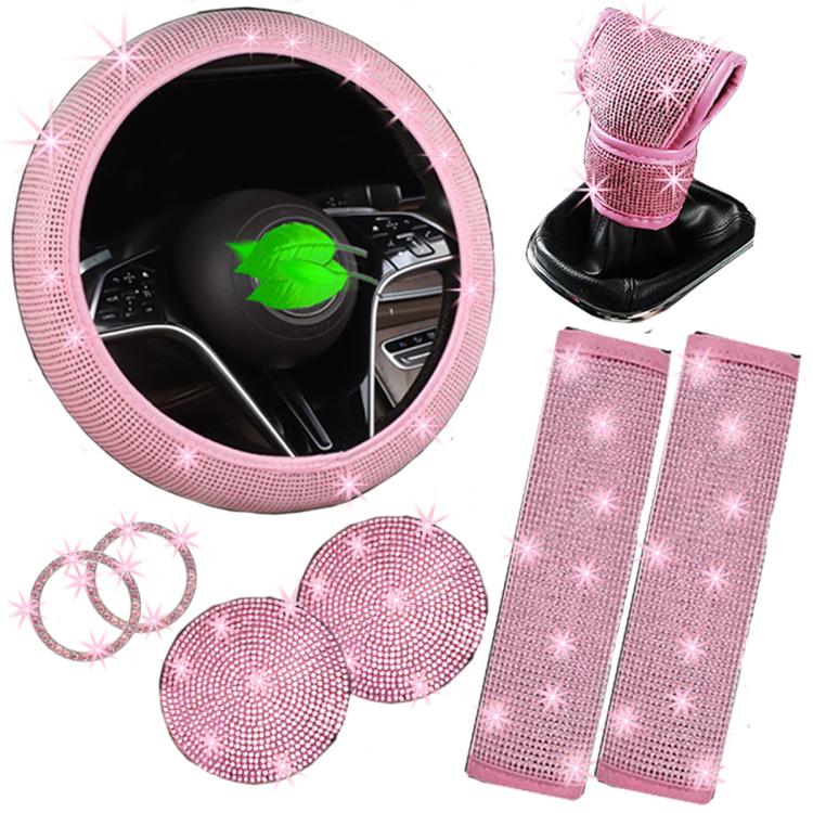 Car Diamond Studded Steering Wheel Cover, Diameter: 38cm — Rose Red