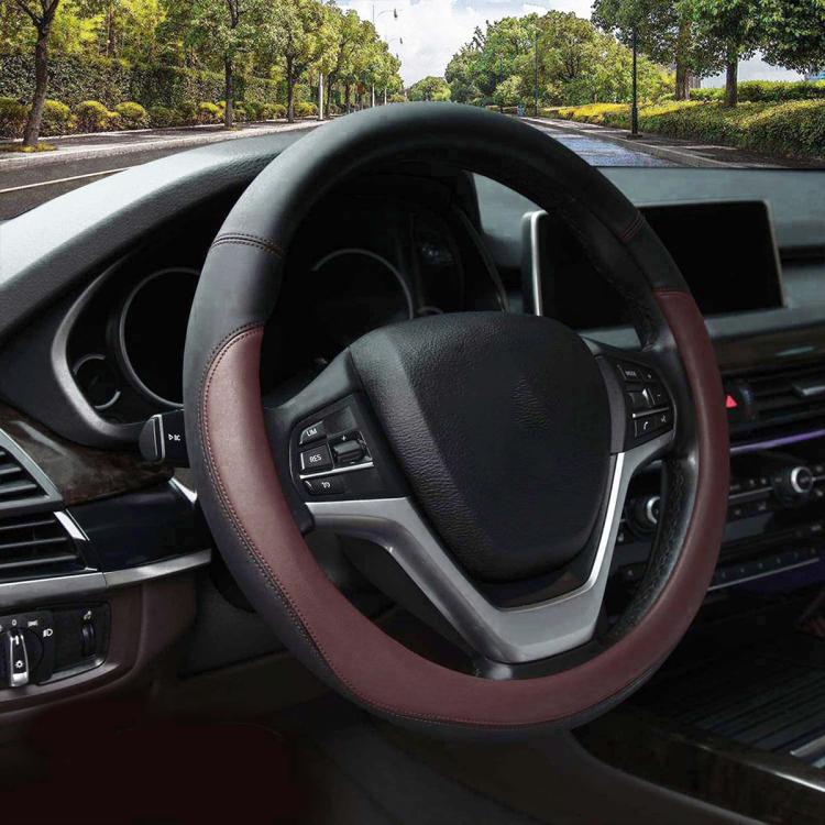 Car Microfiber Leather Steering Wheel Cover, Diameter: 38cm — Coffee