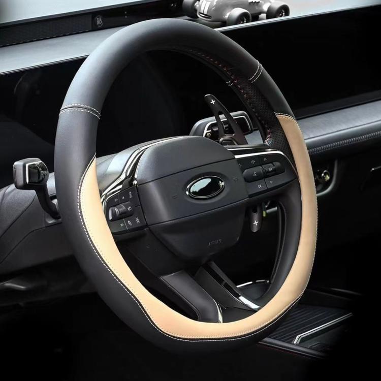 Car Microfiber Leather Steering Wheel Cover, Diameter: 38cm — Beige