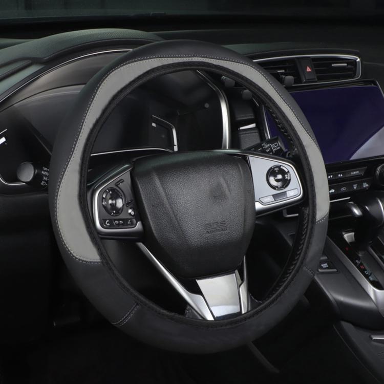 Car Microfiber Leather Steering Wheel Cover, Diameter: 38cm — Black