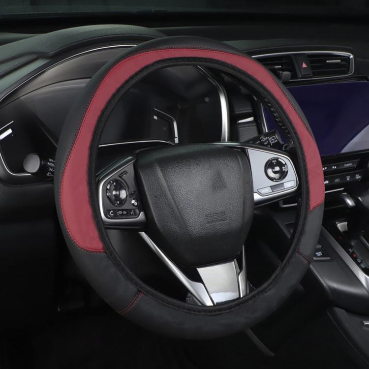 Car Microfiber Leather Steering Wheel Cover, Diameter: 38cm — Wine Red