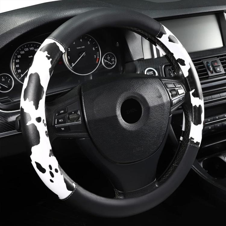 Car Cow Print Steering Wheel Cover, Diameter: 38cm — with Shoulder Pads