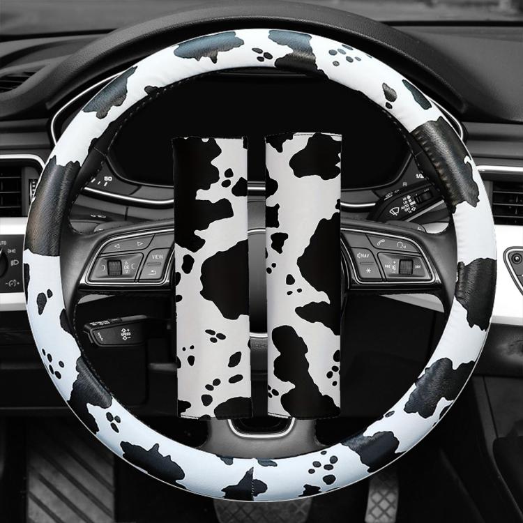 Car Cow Print Steering Wheel Cover, Diameter: 38cm — without Shoulder Pads