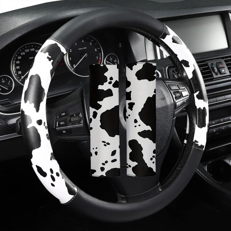 Car Cow Print Steering Wheel Cover, Diameter: 38cm — White