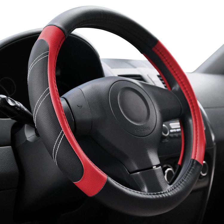 Car Faux Leather Steering Wheel Cover, Diameter: 38cm — Black