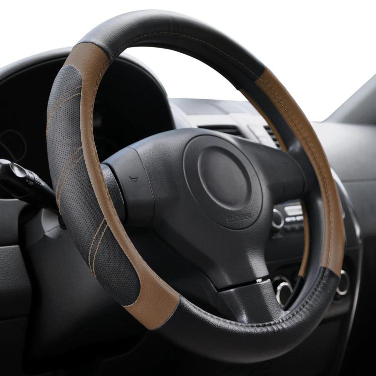 Car Faux Leather Steering Wheel Cover, Diameter: 38cm — Grey