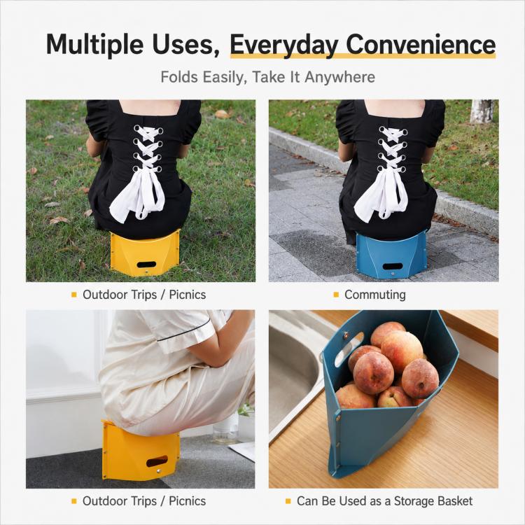 Portable Foldable PP Card Stool with Storage Basket — view 7