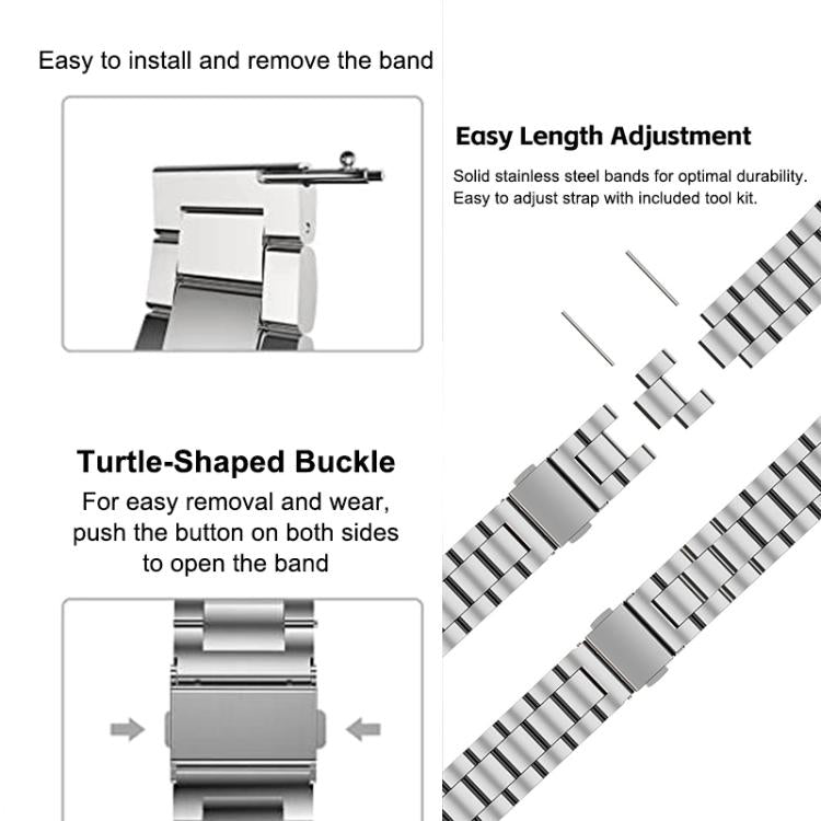 Slim Three Beads Flat Stainless Steel Watch Band