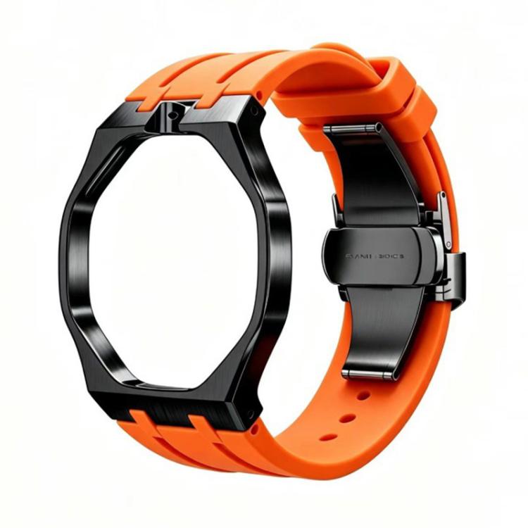 Metal Case Integrated Butterfly Clasp Silicone Watch Band — For Swatch Royal Pop