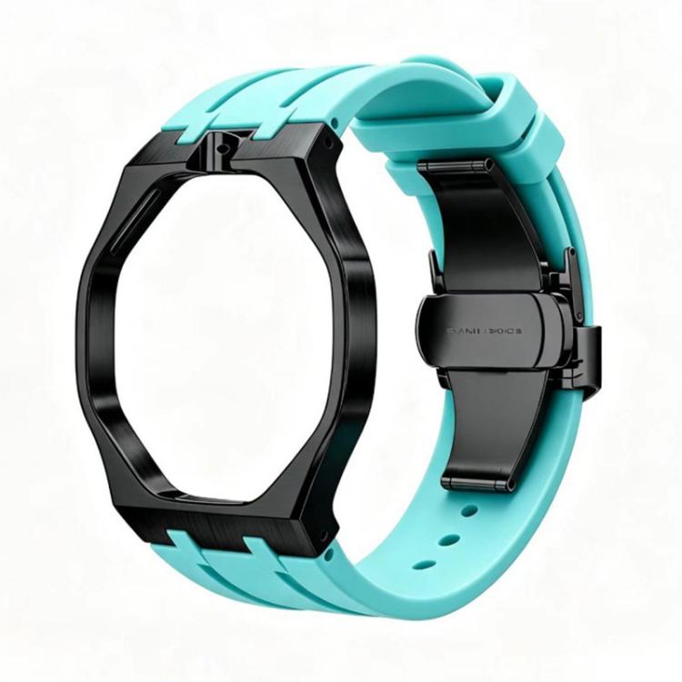 Metal Case Integrated Butterfly Clasp Silicone Watch Band — Black Red