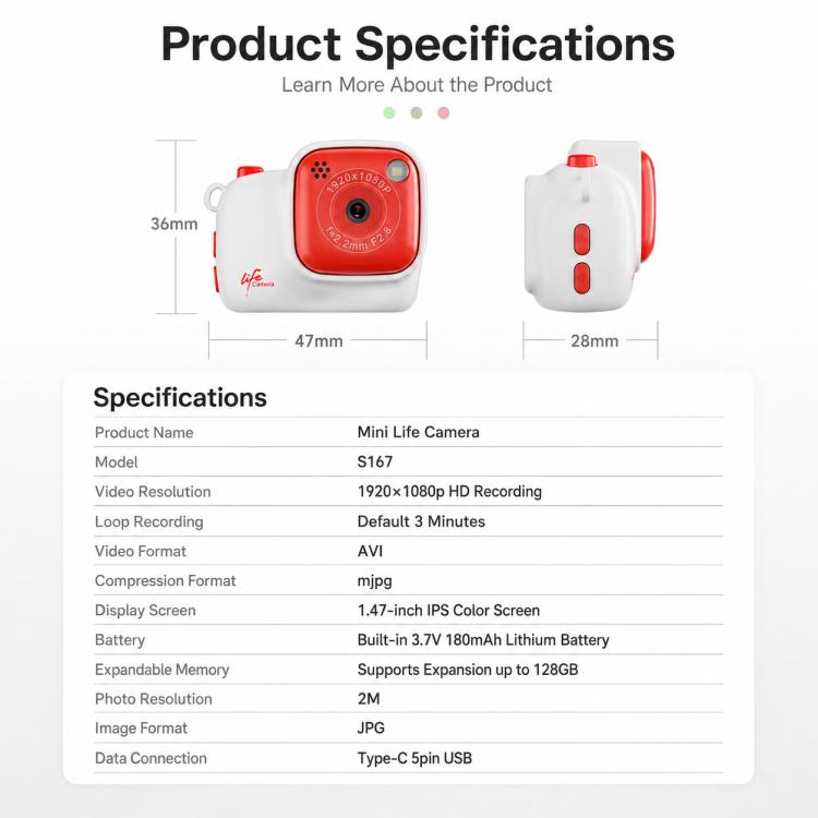 S167 2MP HD Mini Lifestyle Camera with 1.47-inch Color Screen — view 26