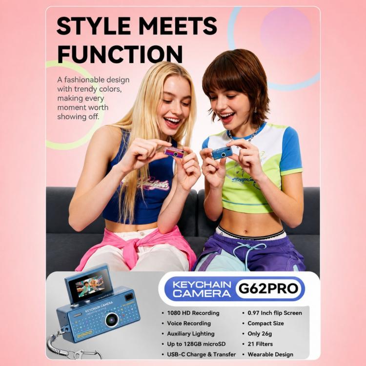 G62 Pro 0.97 inch Flip Screen 1080P HD Pixel Keychain Retro Mini Thumb Camera — view 12