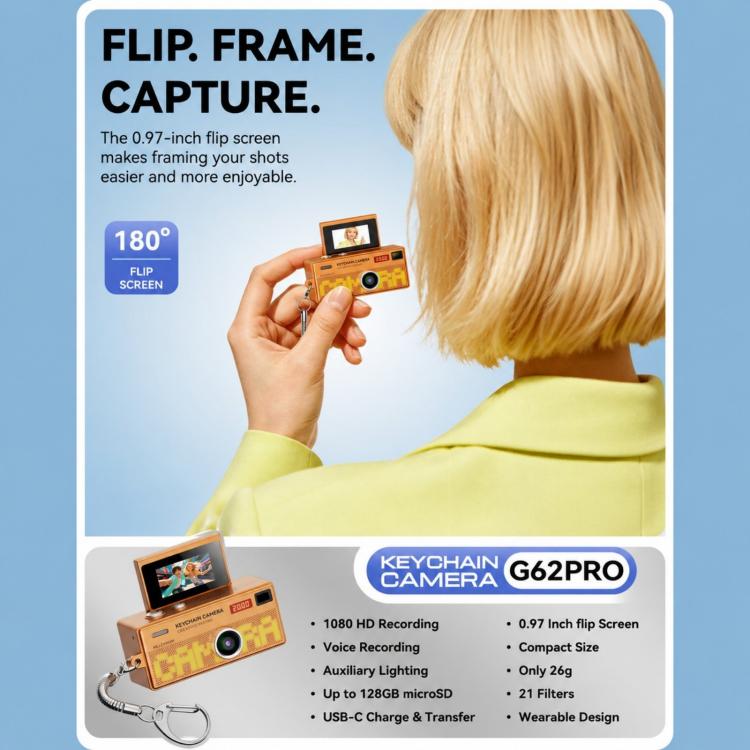 G62 Pro 0.97 inch Flip Screen 1080P HD Pixel Keychain Retro Mini Thumb Camera — view 13