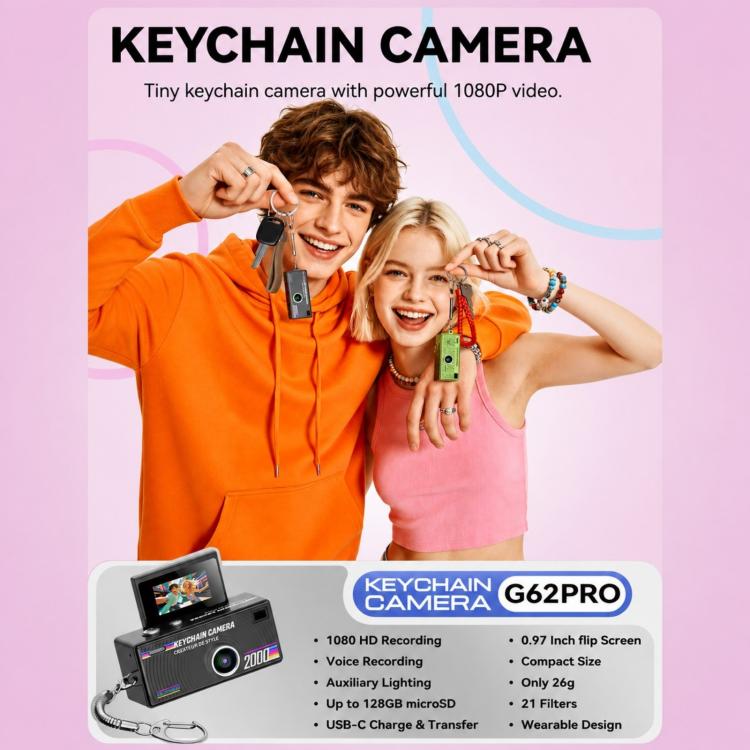 G62 Pro 0.97 inch Flip Screen 1080P HD Pixel Keychain Retro Mini Thumb Camera — view 16