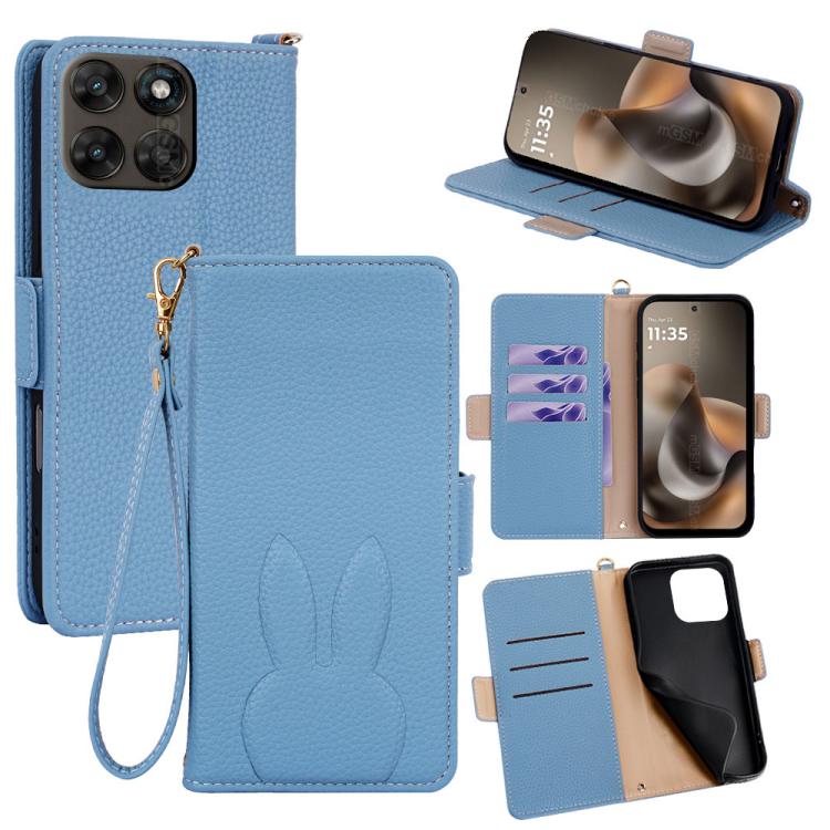 Bunny Ears Side Magnetic Clasp Vegan Leather Phone Case with Wrist Strap