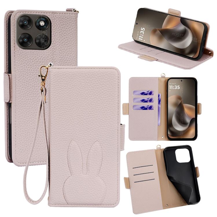 Bunny Ears Side Magnetic Clasp Vegan Leather Phone Case with Wrist Strap