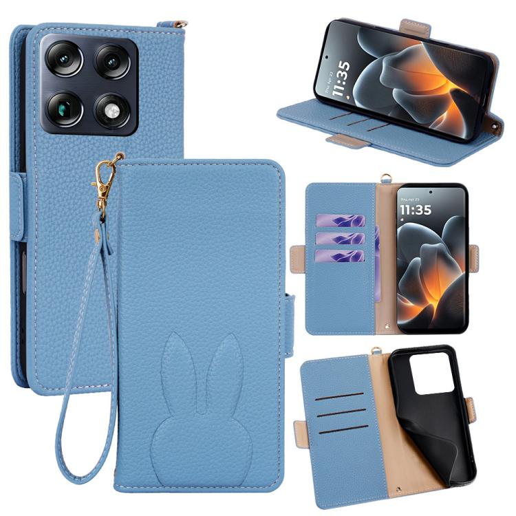 Bunny Ears Side Magnetic Clasp Vegan Leather Phone Case with Wrist Strap