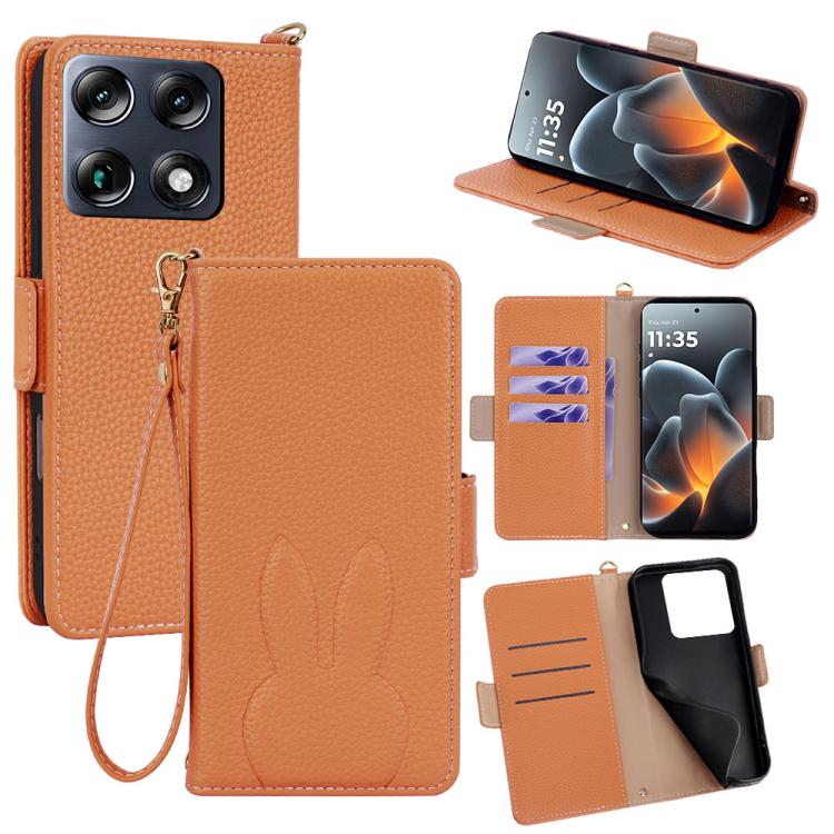 Bunny Ears Side Magnetic Clasp Vegan Leather Phone Case with Wrist Strap