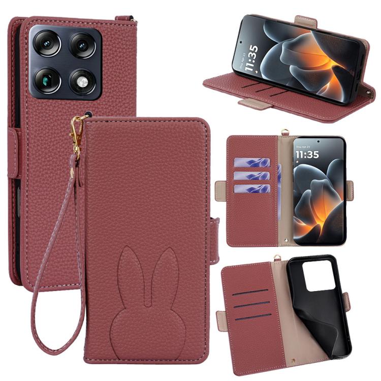Bunny Ears Side Magnetic Clasp Vegan Leather Phone Case with Wrist Strap
