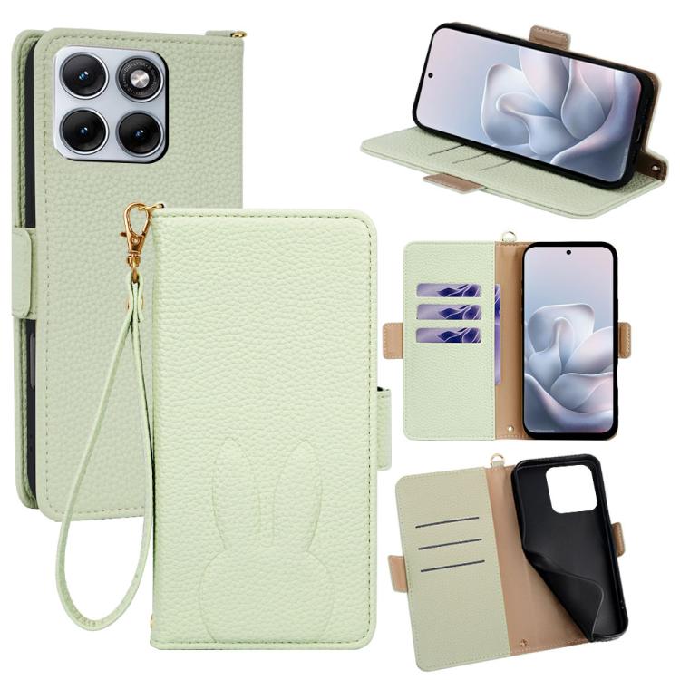 Bunny Ears Side Magnetic Clasp Vegan Leather Phone Case with Wrist Strap