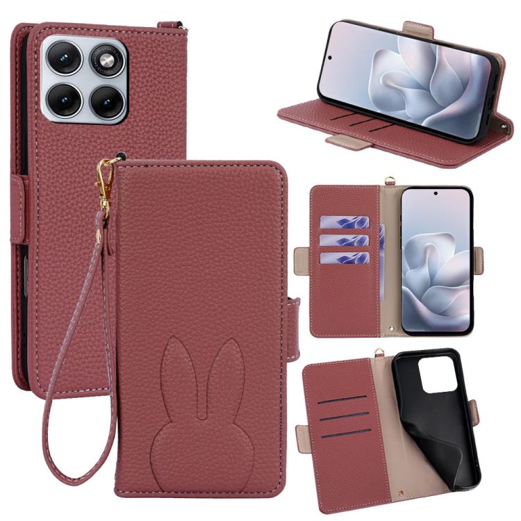 Bunny Ears Side Magnetic Clasp Vegan Leather Phone Case with Wrist Strap