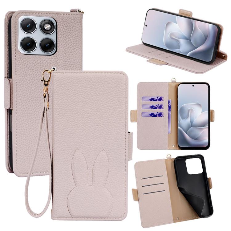 Bunny Ears Side Magnetic Clasp Vegan Leather Phone Case with Wrist Strap