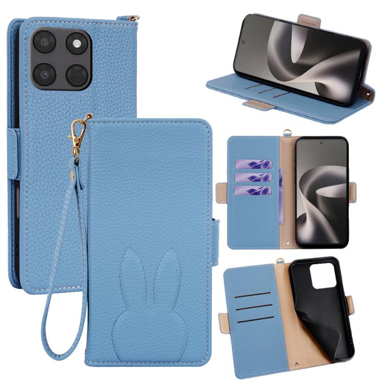 Bunny Ears Side Magnetic Clasp Vegan Leather Phone Case with Wrist Strap
