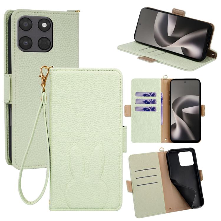 Bunny Ears Side Magnetic Clasp Vegan Leather Phone Case with Wrist Strap