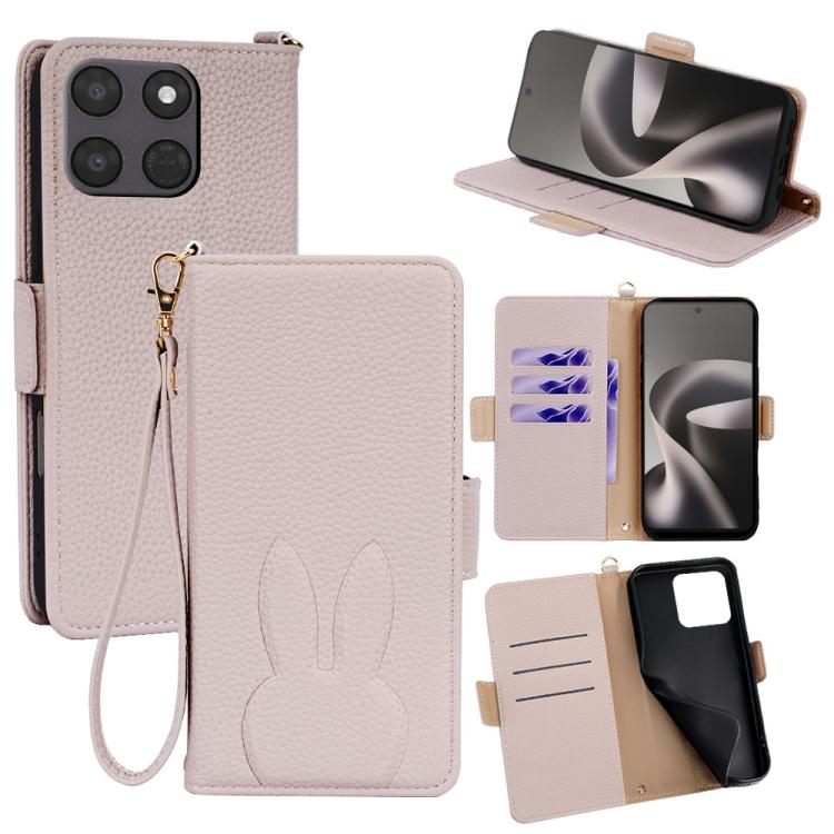 Bunny Ears Side Magnetic Clasp Vegan Leather Phone Case with Wrist Strap