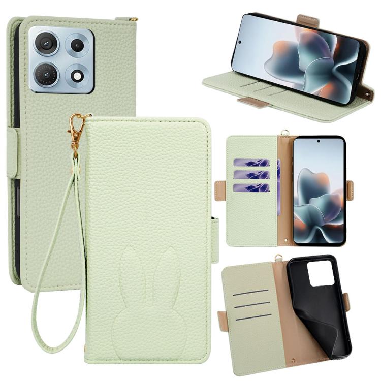 Bunny Ears Side Magnetic Clasp Vegan Leather Phone Case with Wrist Strap