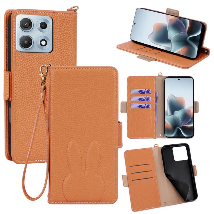 Bunny Ears Side Magnetic Clasp Vegan Leather Phone Case with Wrist Strap