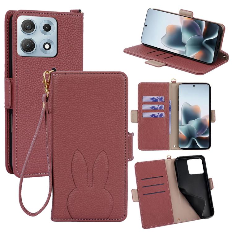 Bunny Ears Side Magnetic Clasp Vegan Leather Phone Case with Wrist Strap