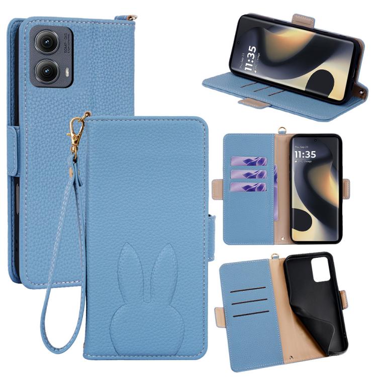 Bunny Ears Side Magnetic Clasp Vegan Leather Phone Case with Wrist Strap