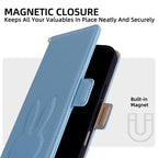 Bunny Ears Side Magnetic Clasp Vegan Leather Phone Case with Wrist Strap