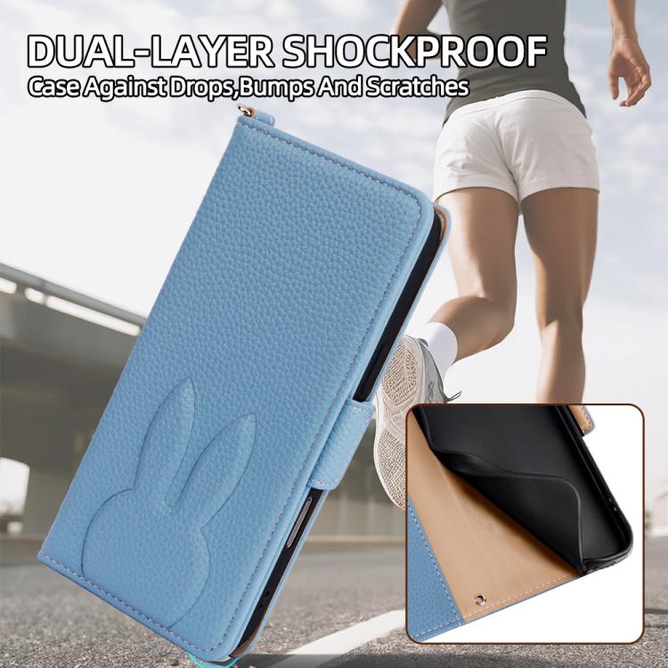 Bunny Ears Side Magnetic Clasp Vegan Leather Phone Case with Wrist Strap