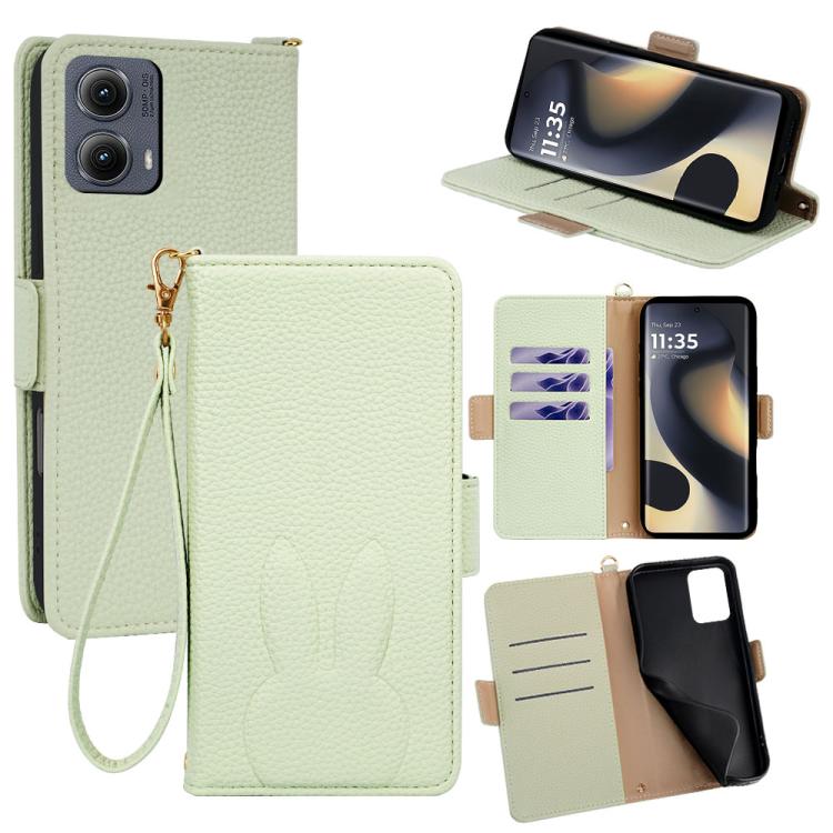 Bunny Ears Side Magnetic Clasp Vegan Leather Phone Case with Wrist Strap