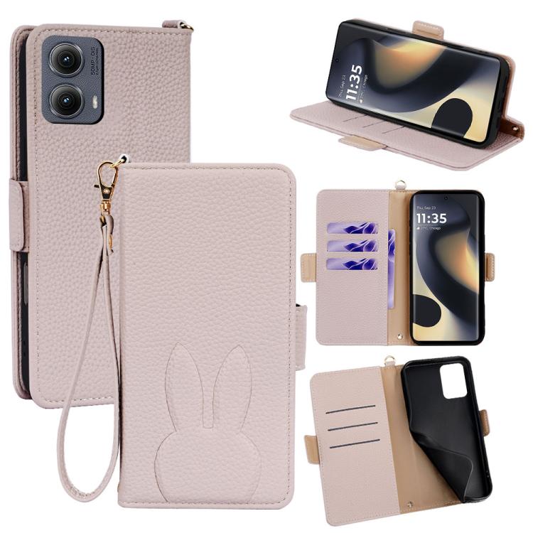 Bunny Ears Side Magnetic Clasp Vegan Leather Phone Case with Wrist Strap