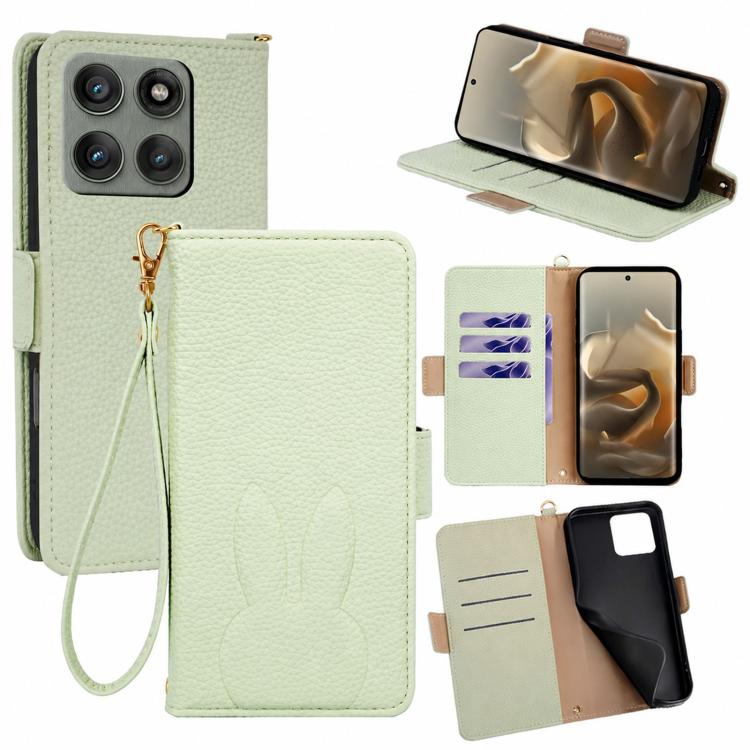 Bunny Ears Side Magnetic Clasp Vegan Leather Phone Case with Wrist Strap