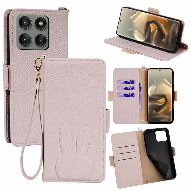 Bunny Ears Side Magnetic Clasp Vegan Leather Phone Case with Wrist Strap