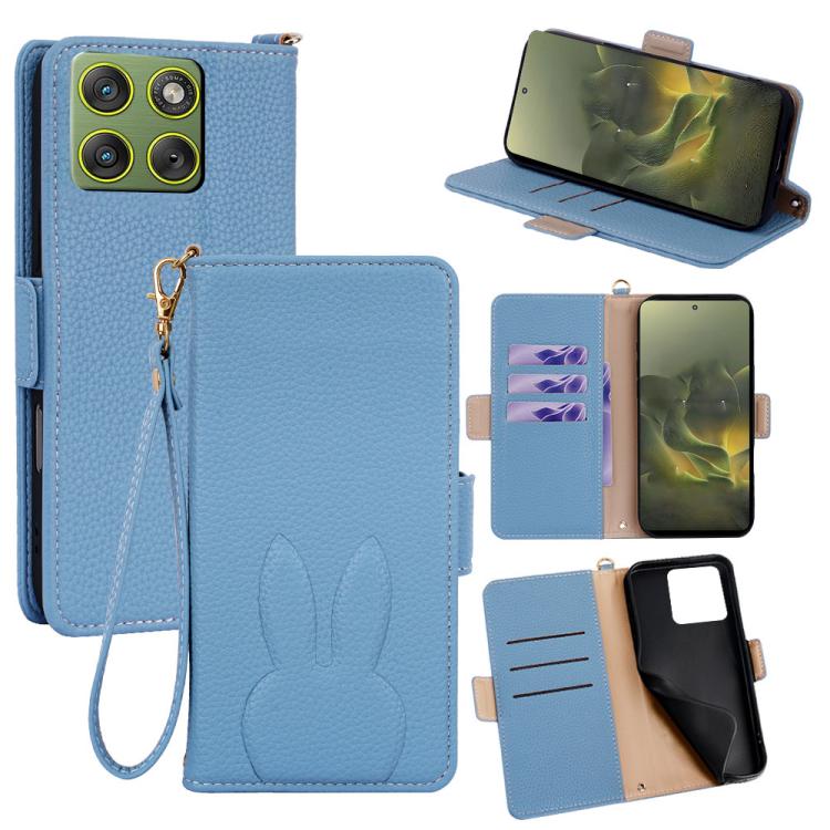 Bunny Ears Side Magnetic Clasp Vegan Leather Phone Case with Wrist Strap