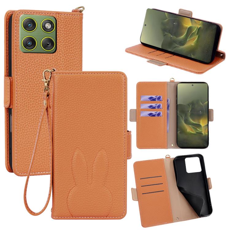 Bunny Ears Side Magnetic Clasp Vegan Leather Phone Case with Wrist Strap
